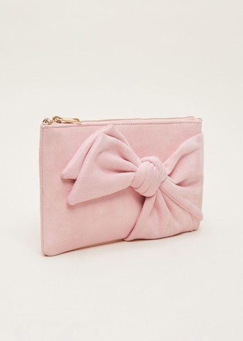 Phase Eight Pink Suede Bow Bags Pink Canada | HTYXEP-065